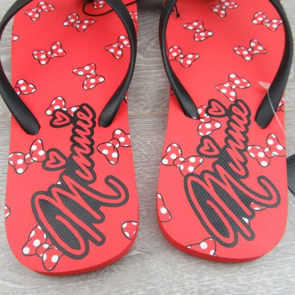 Disney Minnie Mouse Sandal Flip Flops Red White Polka Bow Tie Women's Size 8 NEW - Picture 8 of 11